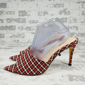 New L'AGENCE Black Red Tweed Open Pointed Toe Heeled Sandals K709